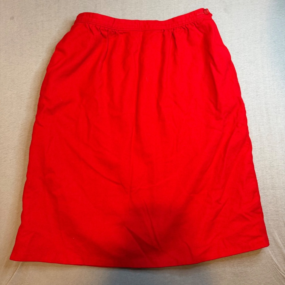 Pendleton Vintage Red Virgin Wool Midi Skirt Made in USA A-Line Solid Red